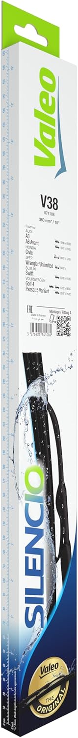 VALEO Silencio Wiper - V38 - All-Seasons Durable and Resistant Windshield Conventional Wiper Blade 380mm - 1 Wiper Blade