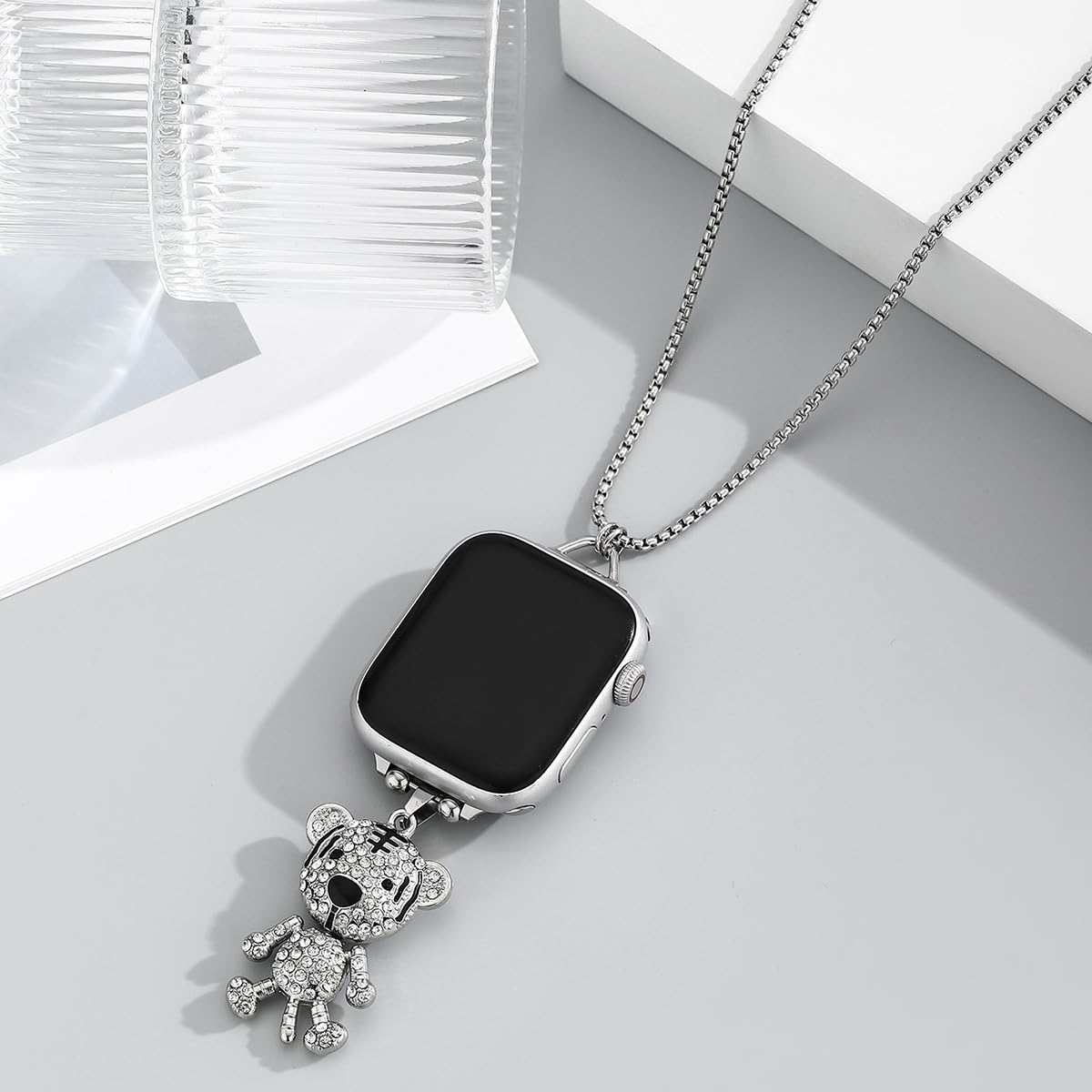 Collana con ciondolo a forma di orsacchiotto, 42 mm, 43 mm, 44 mm, adattatore per medici e infermieri, per Apple Watch, catena da 30 cm, 3 mm, per iWatch serie 10/9/8/7/6/5/4/3/SE, ultra compatibile