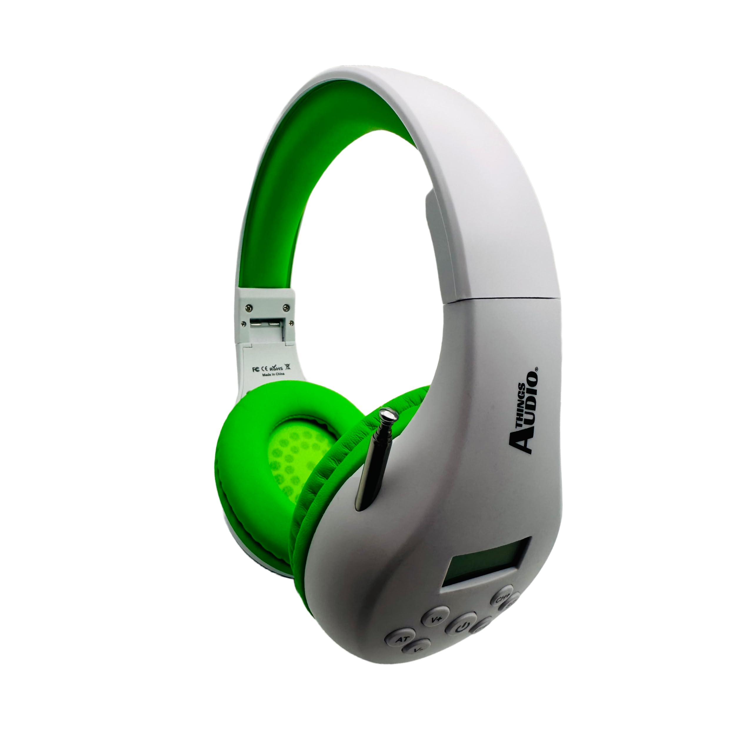 Portable Personal FM Radio Headphones Pull-Out Antenna for Great Reception, Walking, Jogging, Relaxing, School, Talk Radio - Powered by 2AA Batteries (Not Included) (White & Lime Green)-image-4
