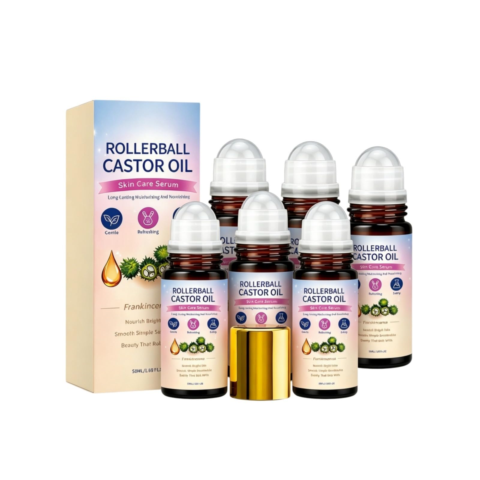 Organiczny olej rycynowy tłoczony na zimno Roll-On z różową kulką kwarcu, naturalny nawilżający ujędrniający do twarzy, ciała, włosów i konturu oczu, delikatnie odżywia skórę, rozjaśnia Rega