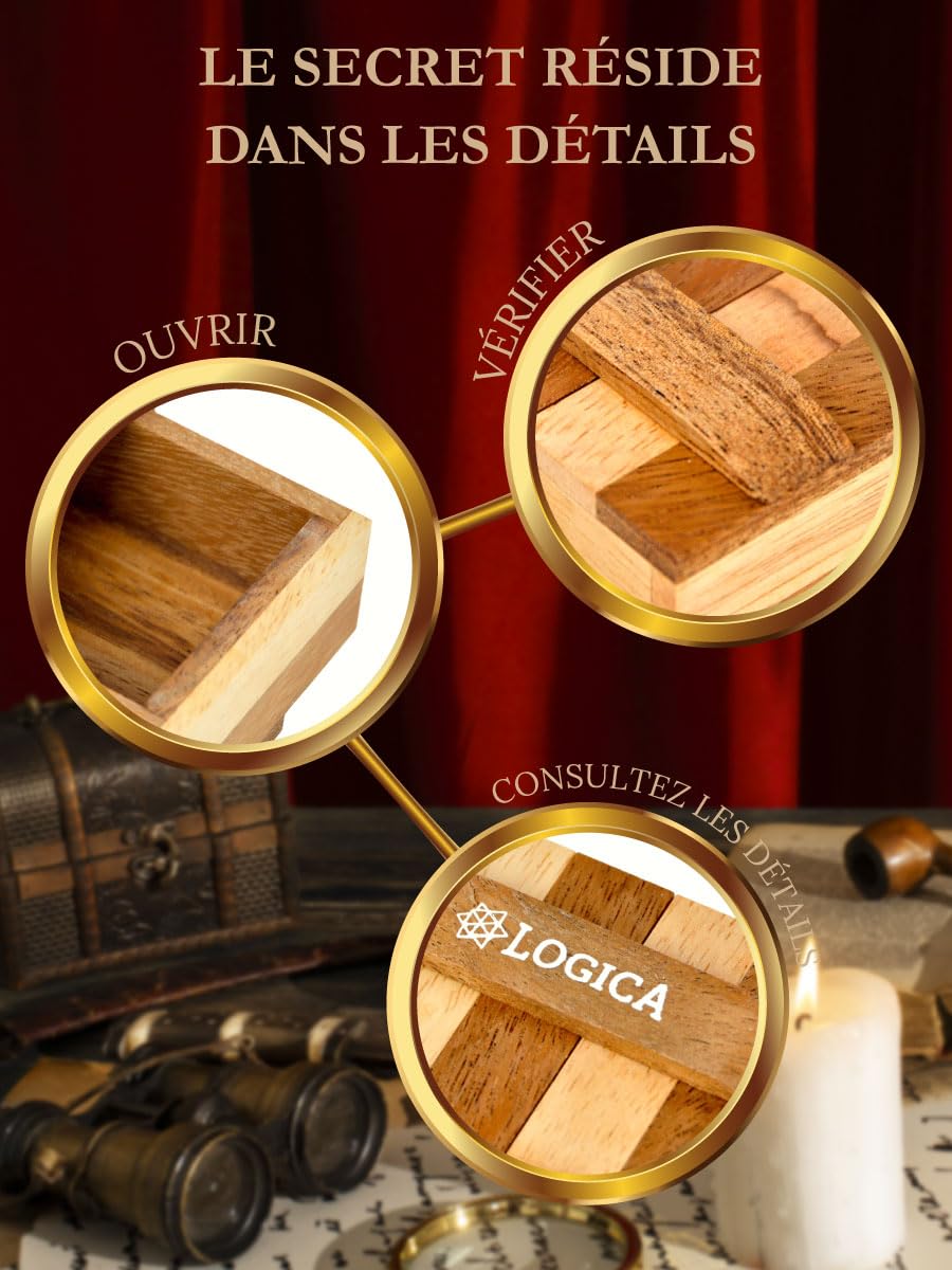 Logica Jeux Art. Le Coffret Zèbre - Boîte Secrète - Difficultè 3/6 Difficile - Casse-Tête en Bois - Collection Leonardo da Vinci