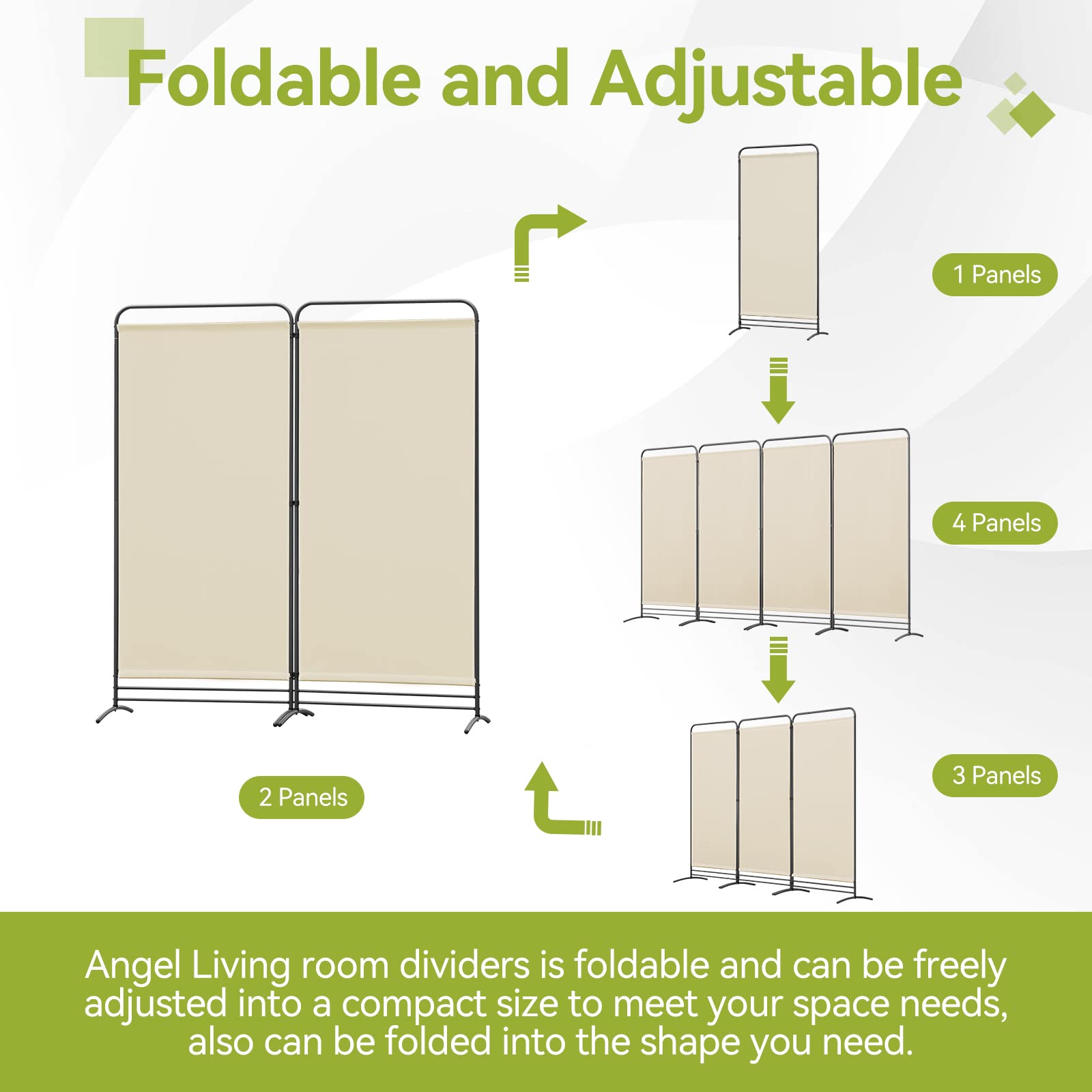 Angel Living Paravent 2 Panneaux Pliable Diviseurs de Chambre Séparateur de Panneaux Indépendant Paroi de Séparation Murale Séparation Visuelle pour Bureaux, Chambre à Coucher, 180 x 162cm (Beige)