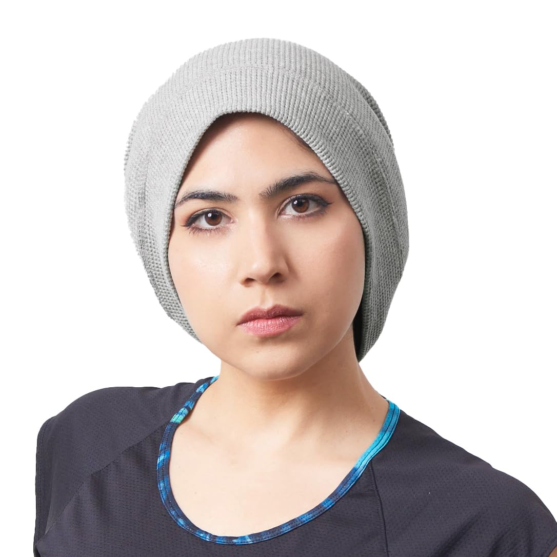 Oversized Beanie Hipster Mens Hat, Womens 100% Cotton Reversed Waffle Chemo Hat, Long Slouchy Cap for All Seasons Light Grey
