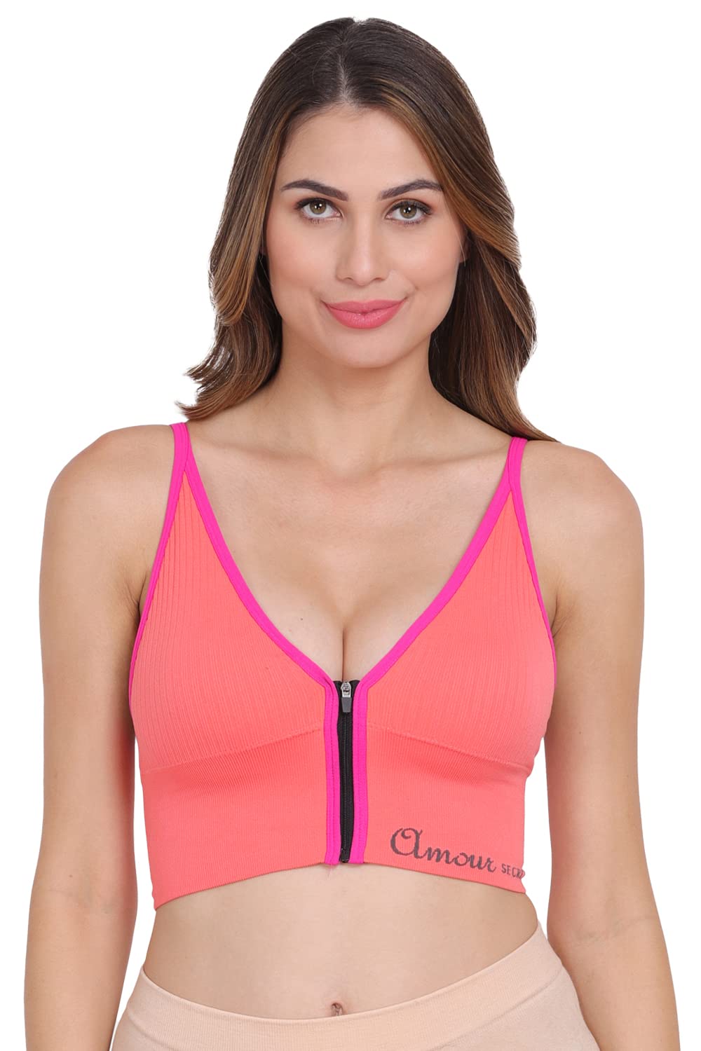 amour secret Women's Removable Lightly Padded Front Zipper Open Sports Bra S638N-picture-17