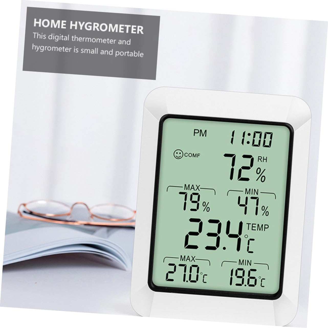 TOYANDONA 1pezzi Termometro e Igrometro Digitale Display Ampio Sensore Accurato Supporto per Casa Camera da Letto Soggiorno Ufficio senza Batteria