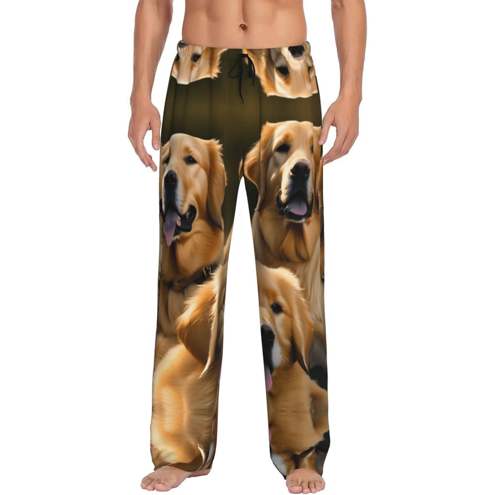 Nbtghga Mens Golden Retrievers Print Pajama Pants Lightweight Lounge Sleep Bottoms With Pockets Drawstring
