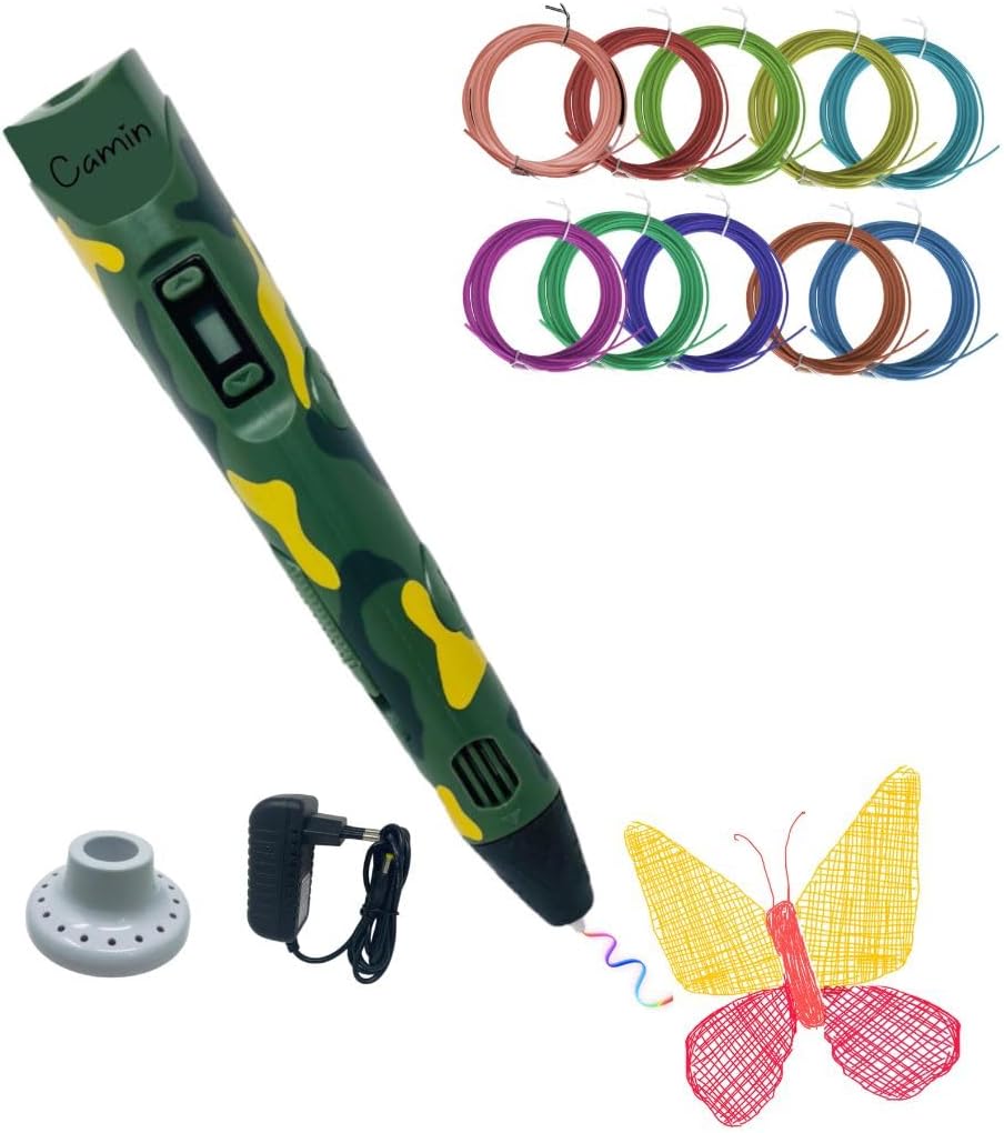 Camin 3D Pen-2 (Camouflage Color) with 10in1 PLA Filament - 3D Printer Pen Set for Kids - Adapter 10in1 PLA 5m Included