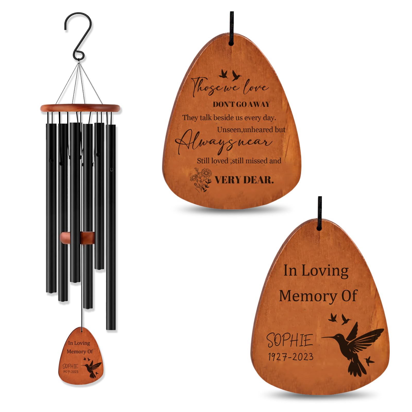 Personalised Memorial Gift, Custom Wind Chime for Loss of Loved Ones, Outdoor Garden Remembrance Engraved, Sympathy Keepsake Remembrance Present in Black Box (25.5/32/37 Inch)