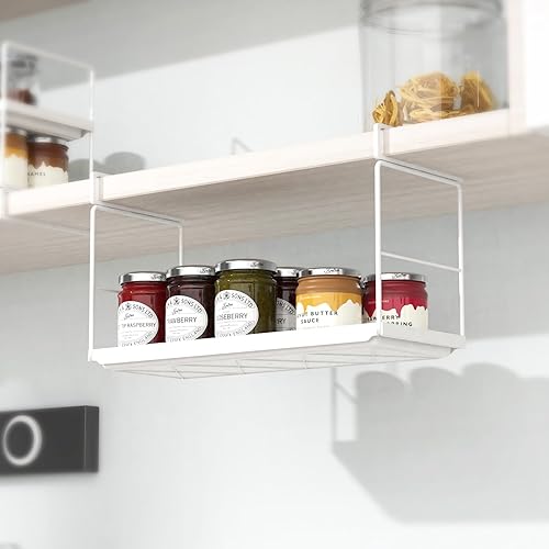 Miniatura 4 de JANUS LiANG - Paquete de 2 cestas de almacenamiento colgantes debajo del estante, organizador de almacenamiento de armario de cocina, ahorro de