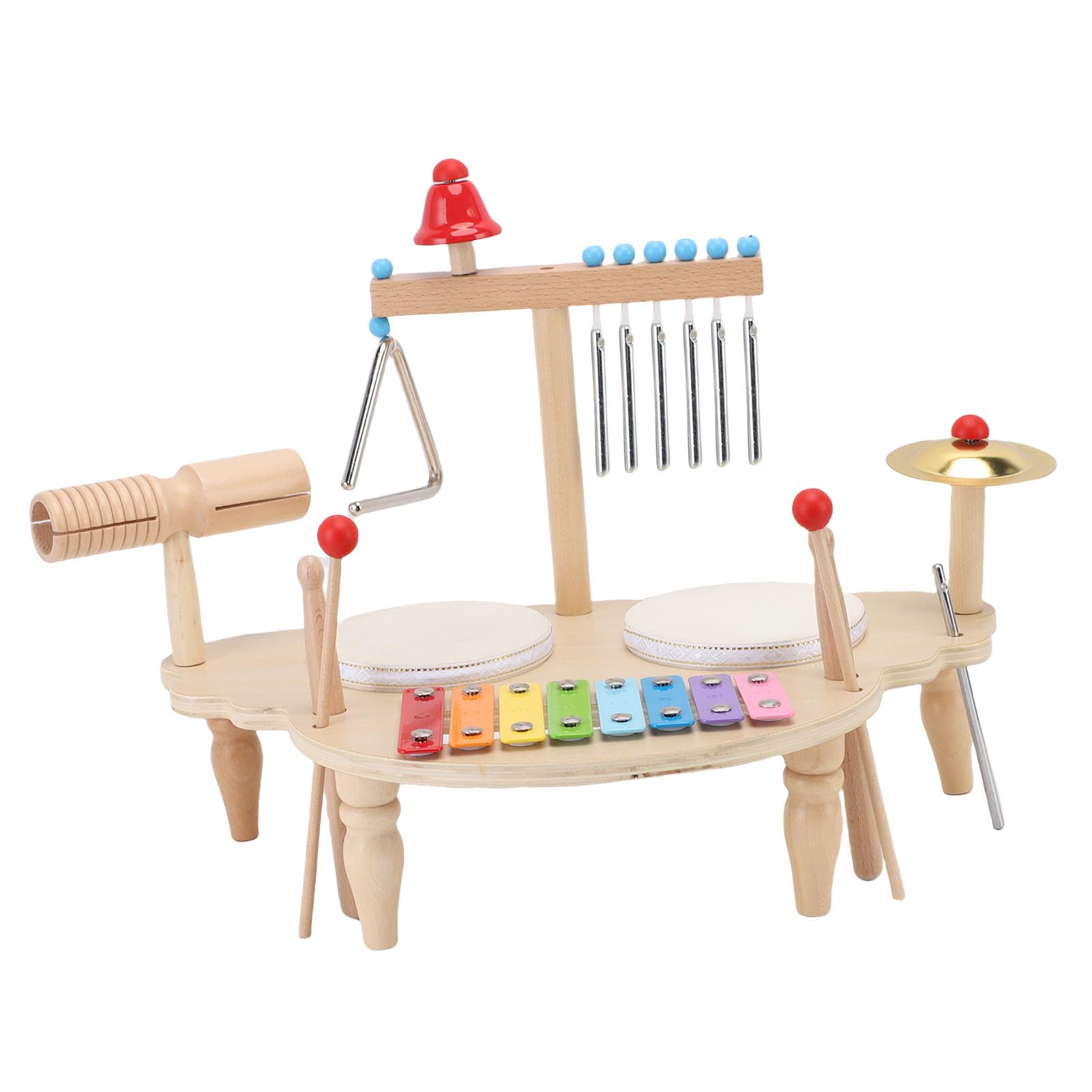 Sxhlseller Set di Percussioni per Bambini in Legno |Tamburo Glockenspiel Carillon Campana Triangolo Piatto per i più Piccoli