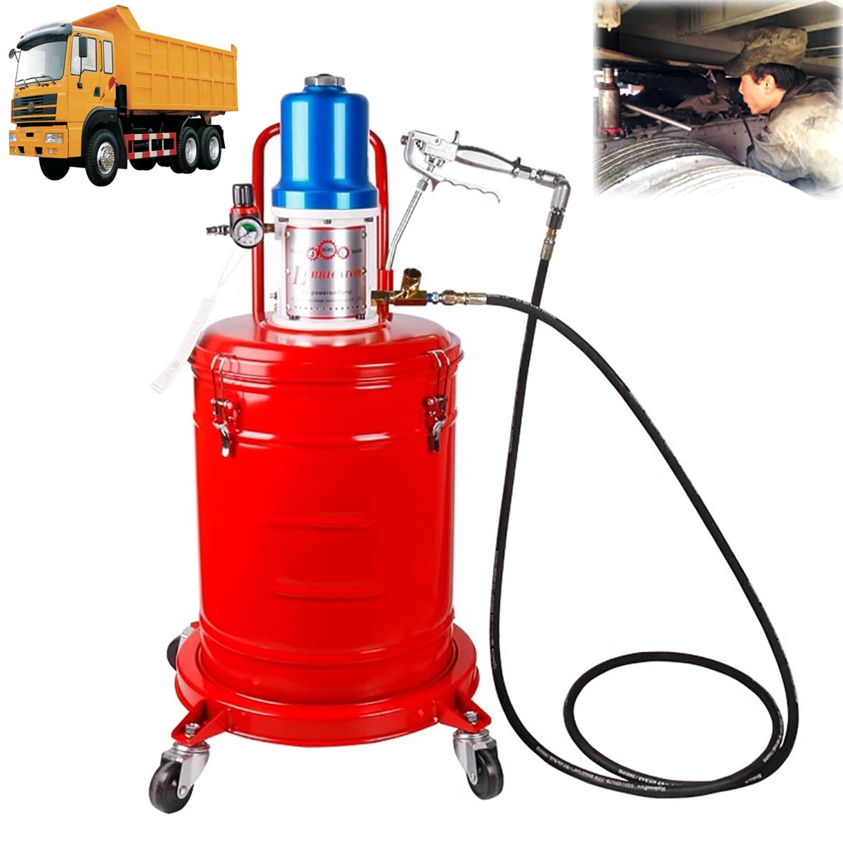 Zestaw pompy smarowej, 30 l, napędzana powietrzem pompa smarowa z wężem olejowym, wysokociśnieniowa pompa wtryskowa smaru do maszyn i pojazdów inżynieryjnych