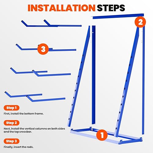 Miniatura 9 de 48x16x62'' Heavy Duty 4 Tiers Horizontal Lumber Storage Rack, 2400lbs Load Alloy Steel Lumber Pipe Organizer Shelf, Adjustable Bar Storage