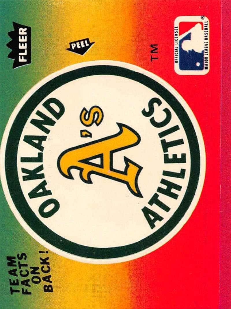 1984 Fleer Team Logo Stickers #NNO45 Oakland Athletics Logo Oakland Athletics Official Standard Trading Card Sized Logo Sticker With Team Stats on the Back of the Card in RAW (EX or Better) Condition