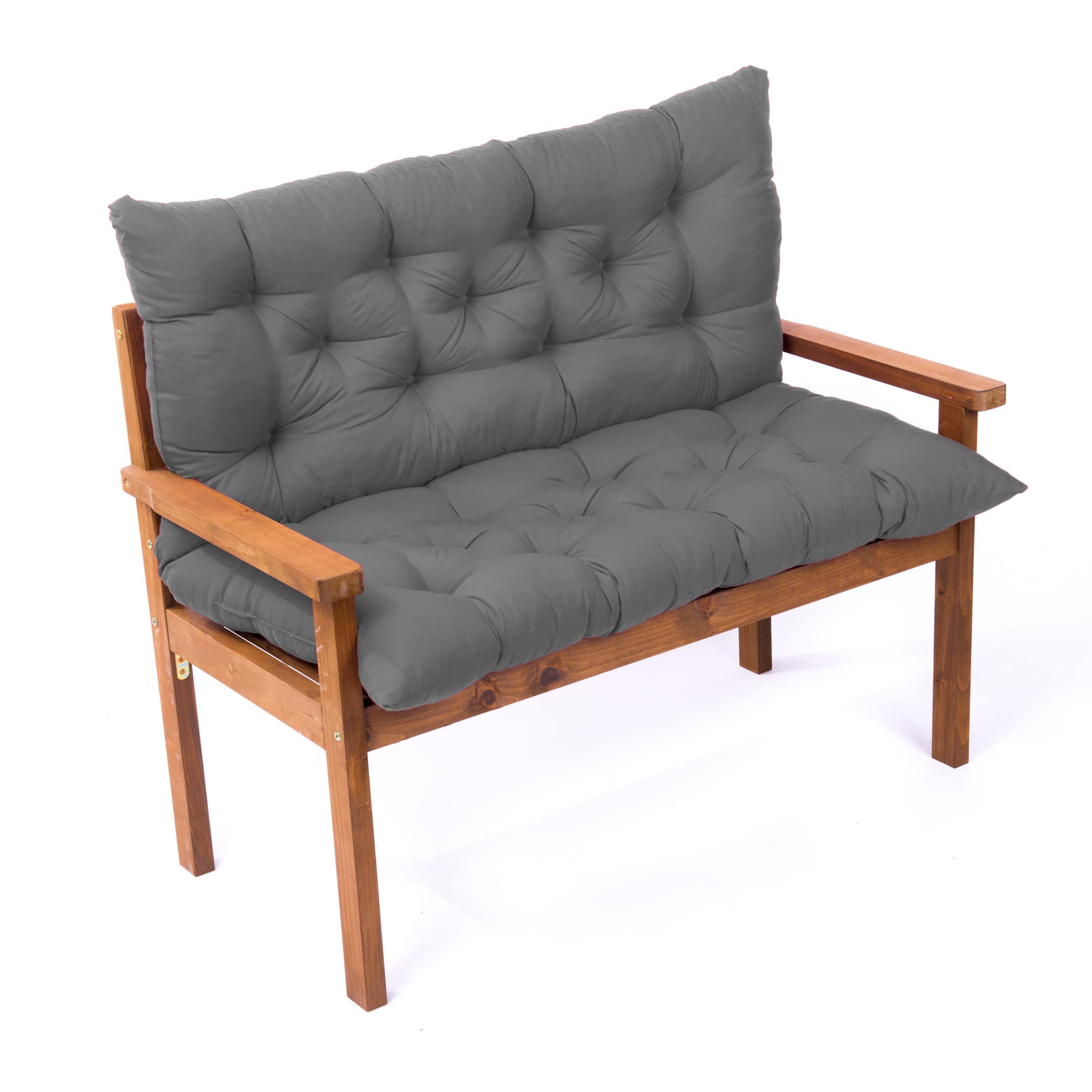 Cuscino per panca da esterno grigio con schienale e legacci, cuscino spesso per mobili da giardino, divanetto, sedia da salotto, 150 x 100 x 8 cm