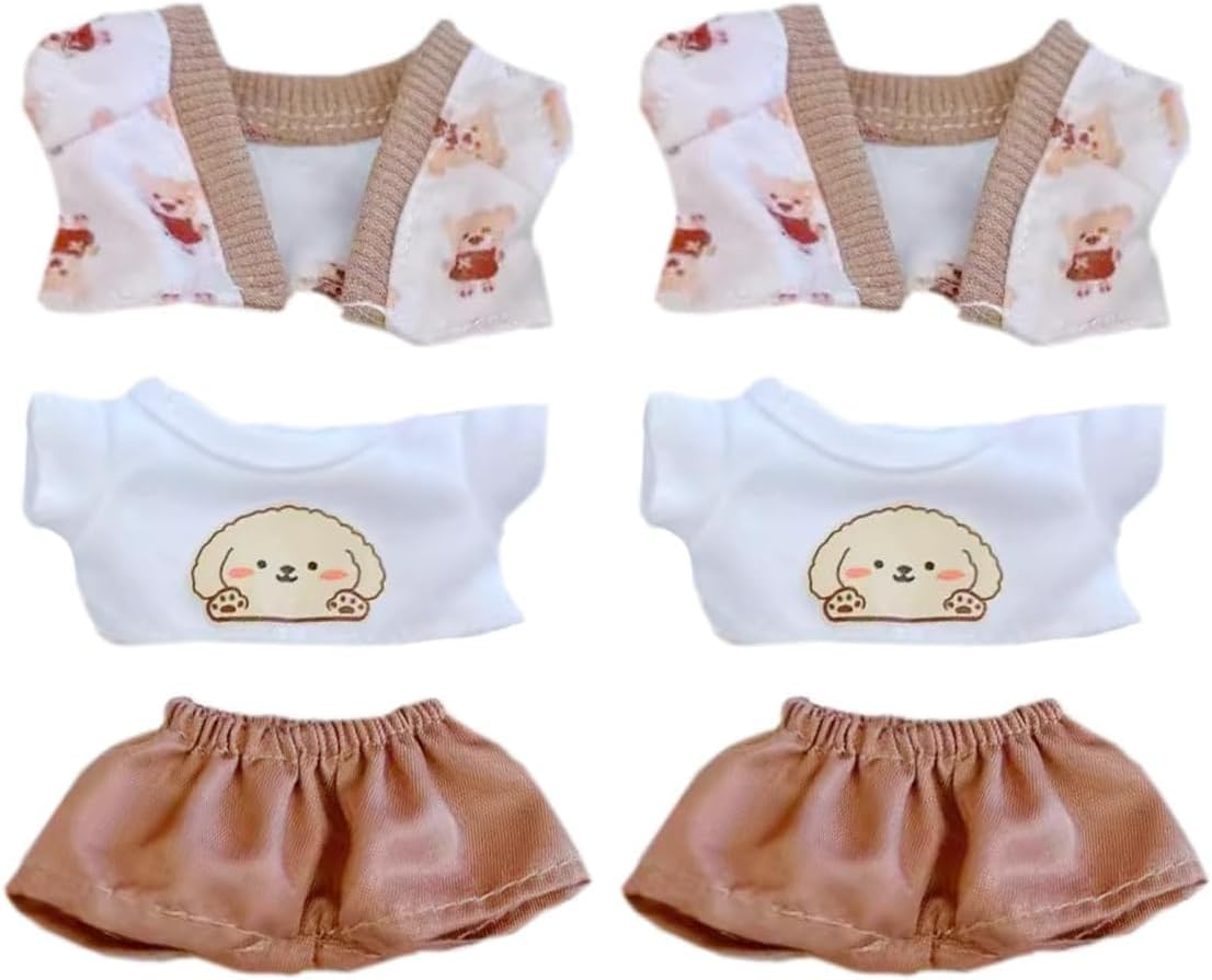 niannyyhouse 10cm~15cm Plush Doll Clothes Animal Print Coat T-Shirt Pants Stuffed Plush Toy Dressup (Pack of 2)