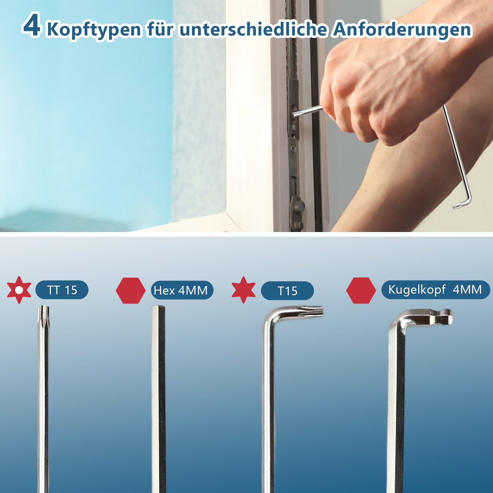 3 Stück hochwertiger Stahl Fenster Einstellwerkzeug Set(2 Fenster Einstellschlüssel und 1 Ecklagerschlüssel) für Fenster & Türen, Fensterbeschläge Ersatzteile