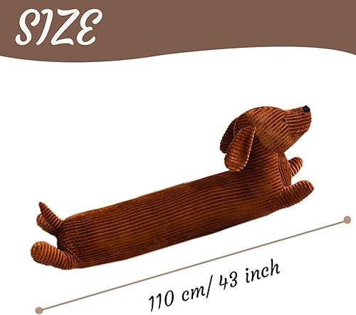 Miniatura 2 de Ponjauk Almohada larga de peluche de perro salchicha de 43 pulgadas, almohada de cuerpo de perro marrón, muñeca de animal, cuerpo de dibujos