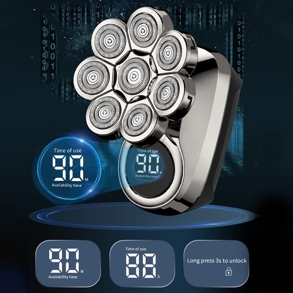 Rasoi elettrici 6 in 1 per uomini calvi, 8 lame Multi Grooming Kit Display Digitale Testa Rasoio Trimmer Barba Rlectric Razor Wet Dry Uomini Macchina da barba facciale