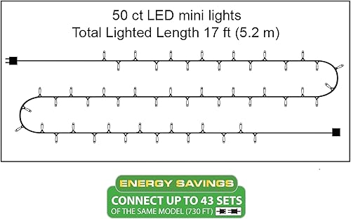 Miniatura 6 de Brite Star Juego de 50 luces LED rojas de gran angular para Navidad, espaciado entre bombillas, cable verde de 16.25 pies