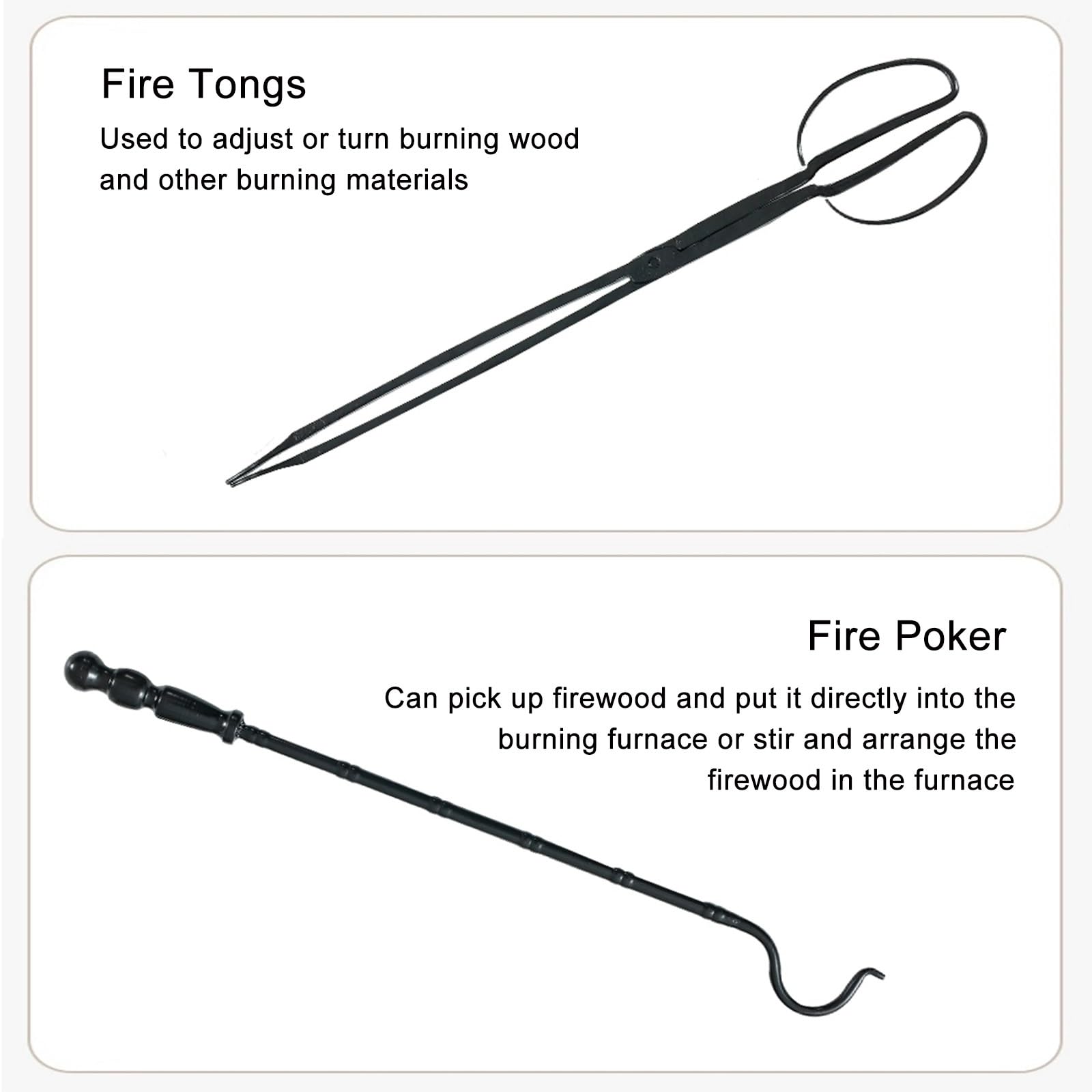 Juego de 5 piezas de herramientas para chimenea de hierro fundido con escoba, pala, base, pinza y póquer, juego de accesorios para estufa de carbón para estufa de carbón para interiores y