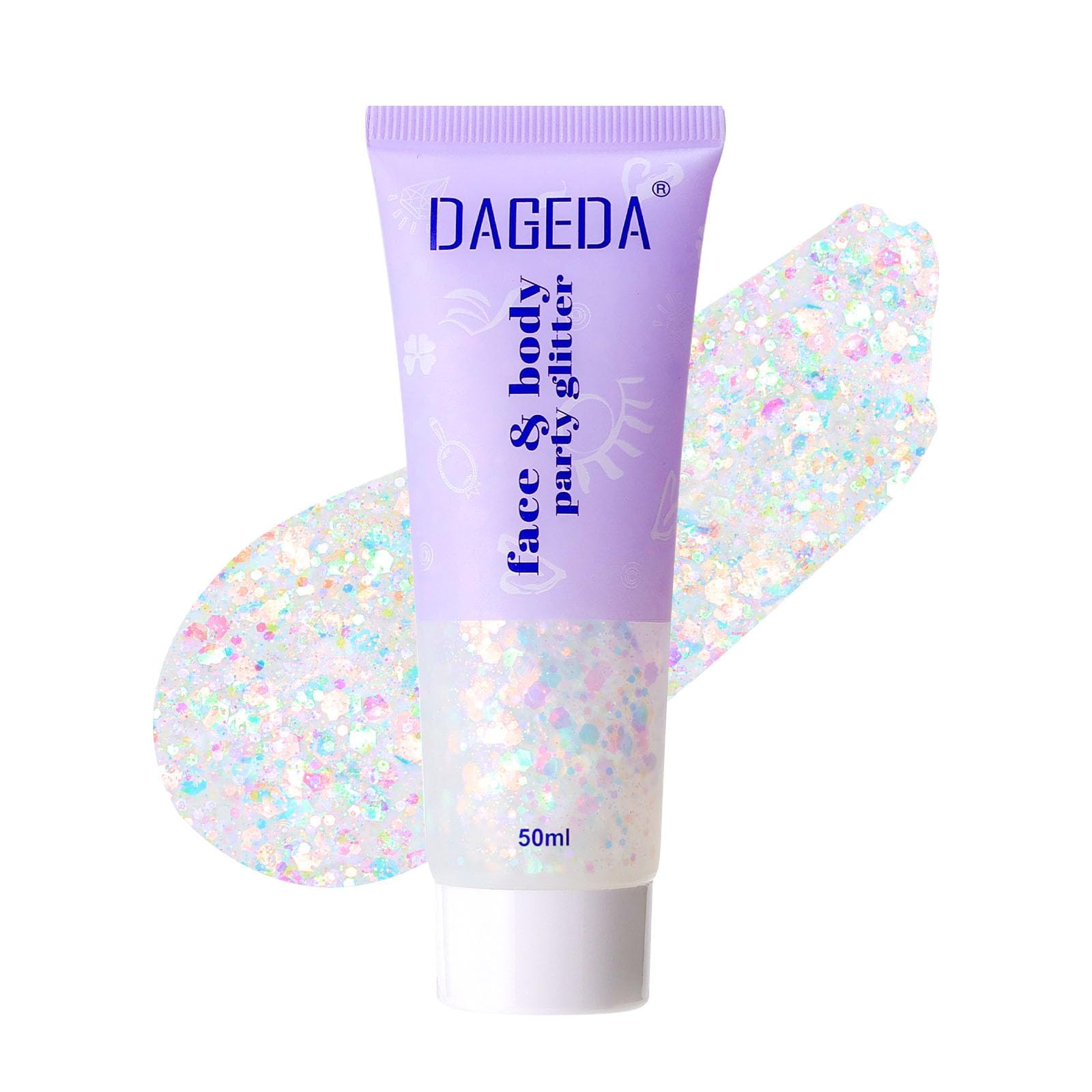 Prreal Body Glitter Gel, Holographic Face Glitter Body Gel Rave Party Accessories, Chunky Glitters for Face Hair Nails, Cosmetic Laser Powder Festival Sequins Paint Makeup, #Rainbow