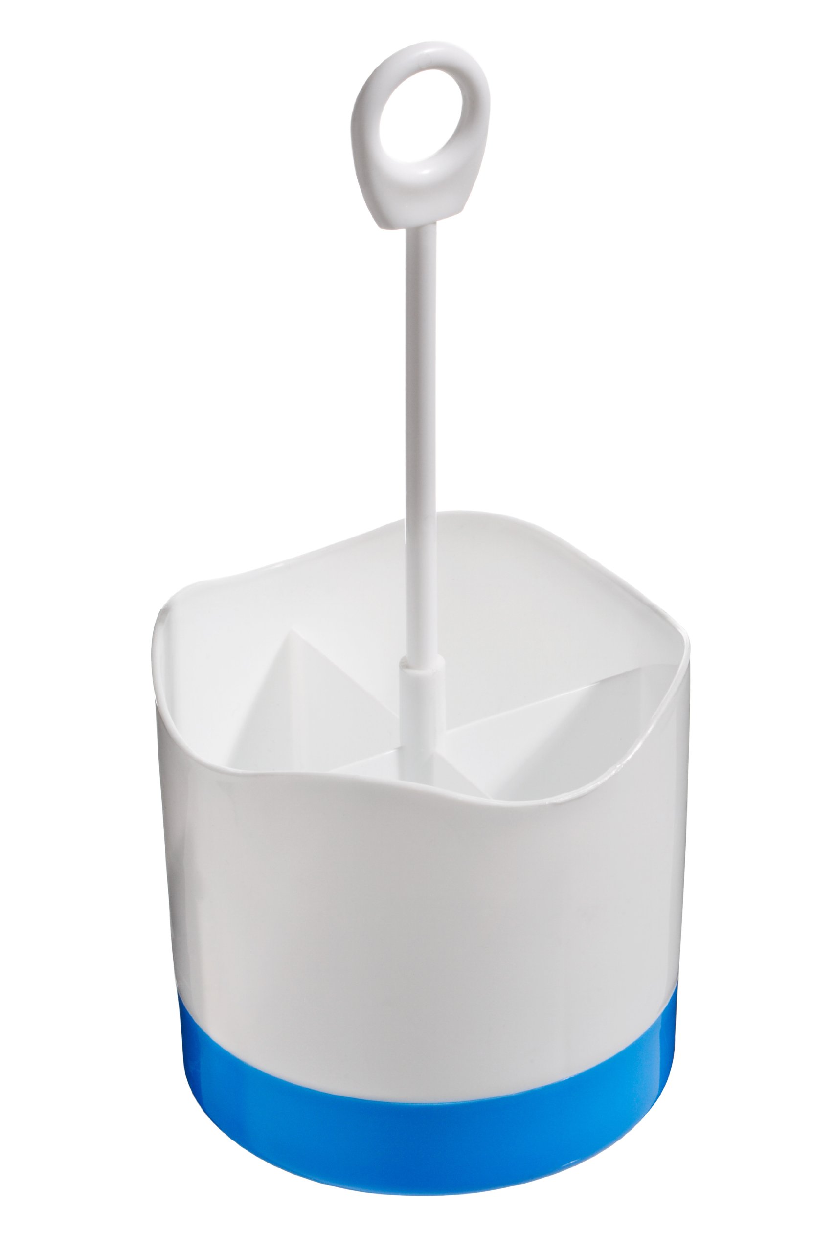 Premier Housewares & Plastic Cutlery Caddy, Cutlery Caddy With 4 Compartment, Cutlery Drainer With Hanging Loop Blue/White