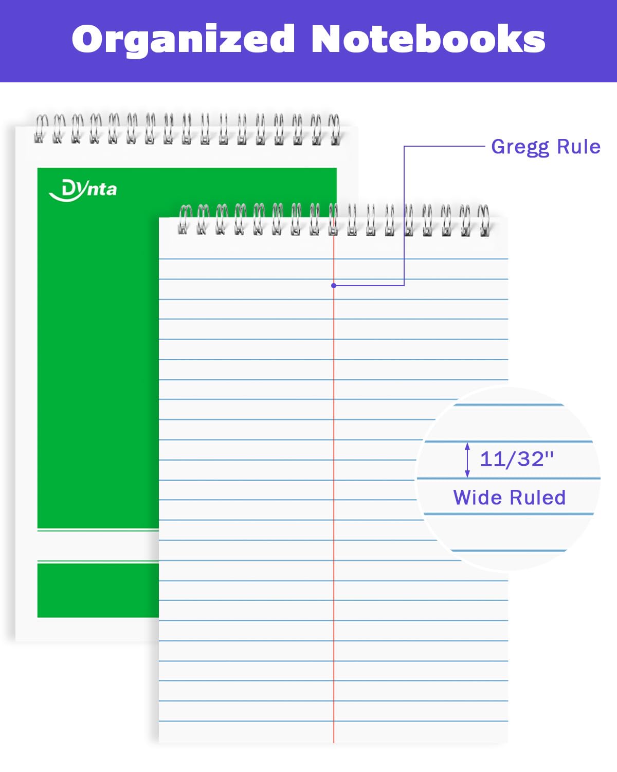 Dynta Steno Pads - Blocchi a spirale da 18 x 9, 60 fogli, 6 colori assortiti, carta da scrittura con regole Gregg, quaderni Steno per studenti, insegnanti, uomini, donne, professionisti