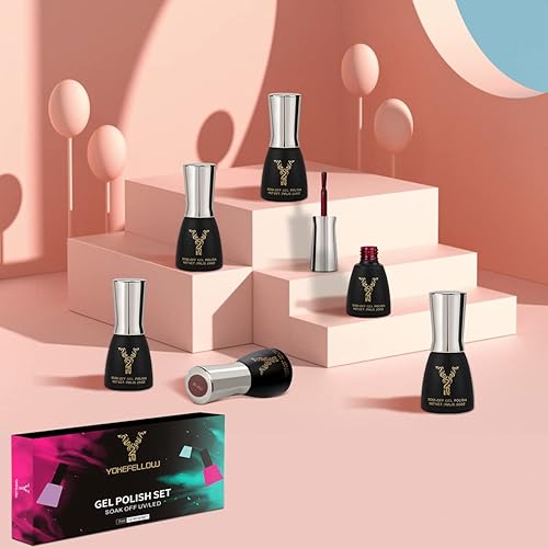 Miniatura 7 de YOKE FELLOW Juego de 12 esmaltes de uñas en gel semipermanentes, con luz UV LED, color rojo, nude, semipermanente, 0.17 onzas líquidas (B1)