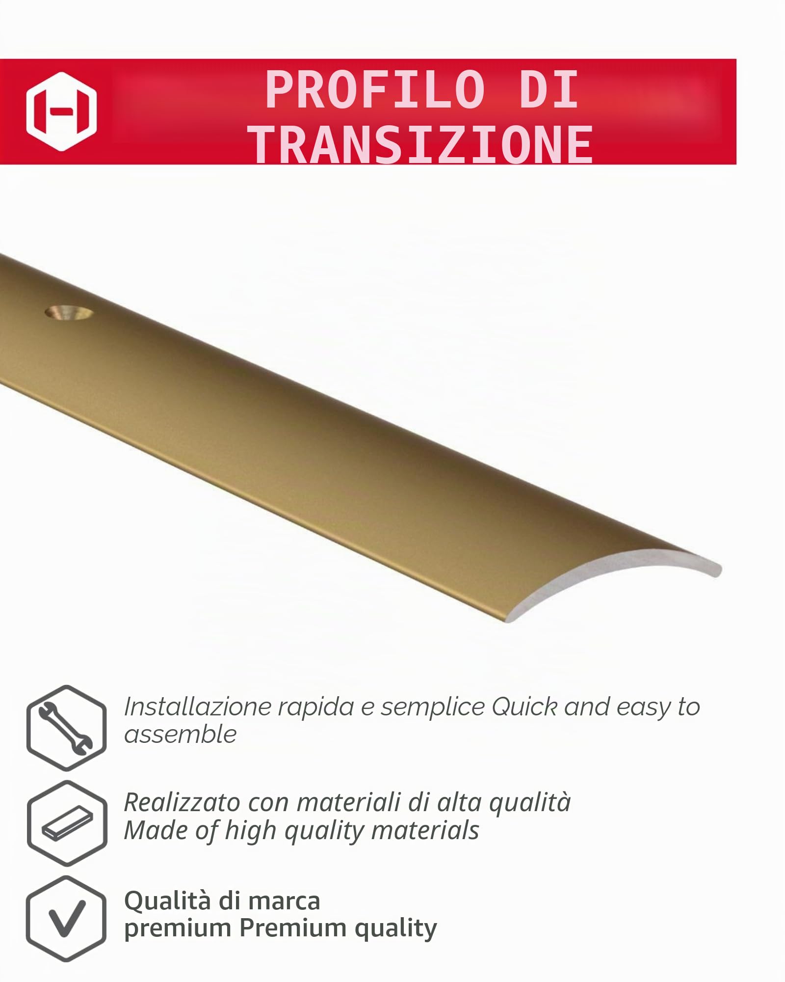 GedoTec Profilo transizione concavo perforato Alluminio anodizzato Ferroviario transizione Battiscopa Larghezza 30 - 40 - 50 mm 3 Colori 100 cm o 200 cm fatto germania - Alluminio ottone anodizzato, 50 x 2000 mm