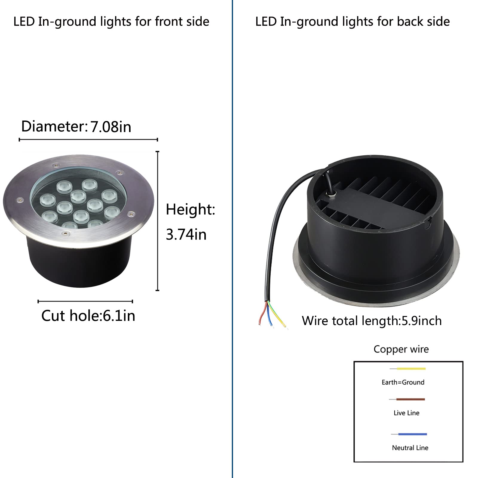 GOCuces 12W LED Landscape Ground Lights Fixture for Outside,Inground Lamp Line Voltage 110V 120V,Warm White Aluminum Outdoor Lighting Product for Driveway,Pathway,Step,Yard,Garden,Pack of 4