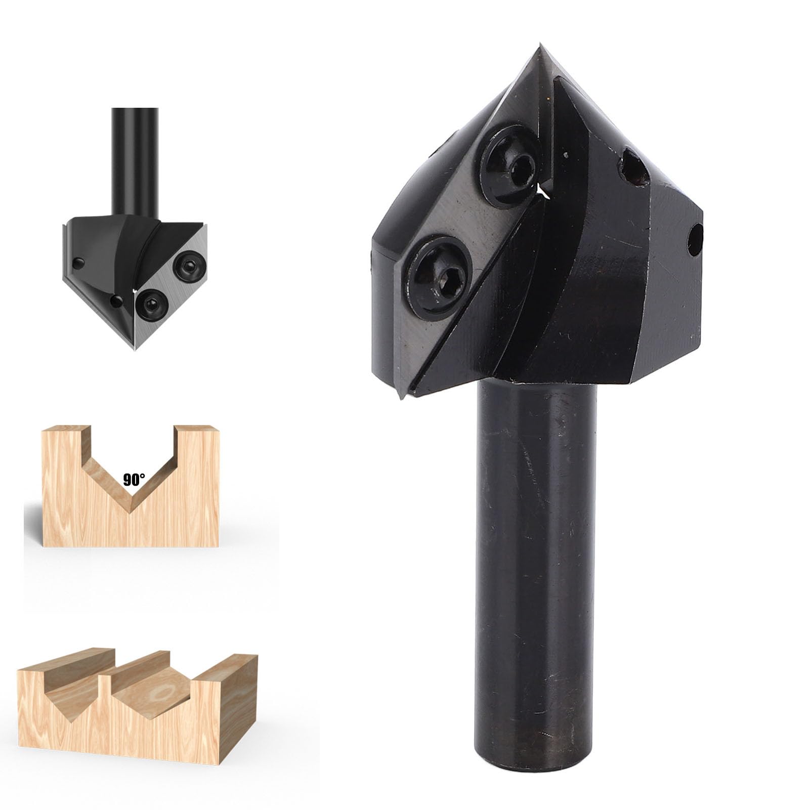 Fresa a intaglio a V con inserto in carburo di tungsteno a 90 e 120 gradi, fresa per router a gambo da 1/2 pollice per incisione e fresatura di scanalature nel legno, lunghezza