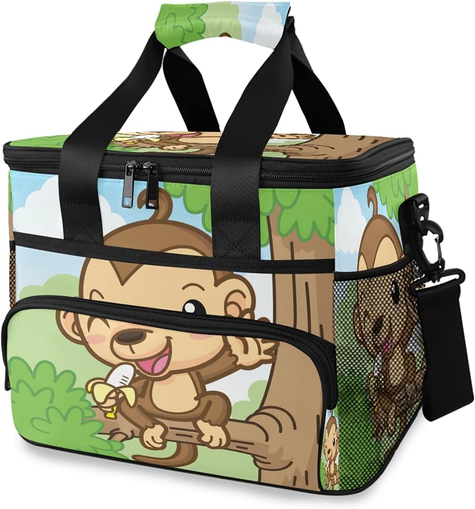 HMZXZ Large Lunch Bag Cute Monkey Banana 24-Can (15L) Insulated Lunch Box Soft Leakproof Cooler Cooling Tot…