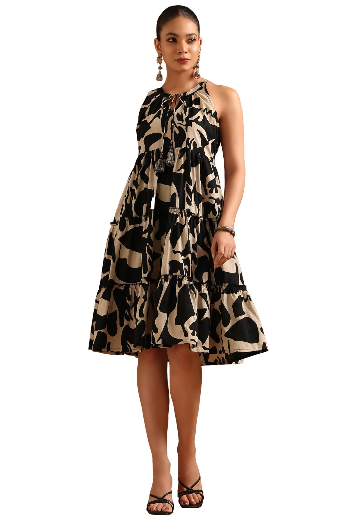 soch Womens Cotton Abstract Printed Dress with Tassels-picture-34