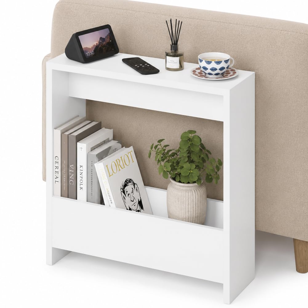 HOCUS PICUS Side Table with Magazine Rack for Living Room and Office - Many Colour Options - Side/End Table - 55 x 20 x 60cm (White) โ image 1