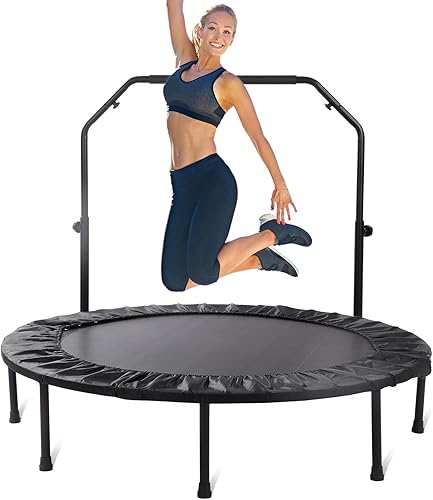 Rebounder Trampoline for Adults with Bar, Mini Trampoline for Adults Fitness, Portable IndoorOutdoor Foldable Rebounder, 40IN50IN