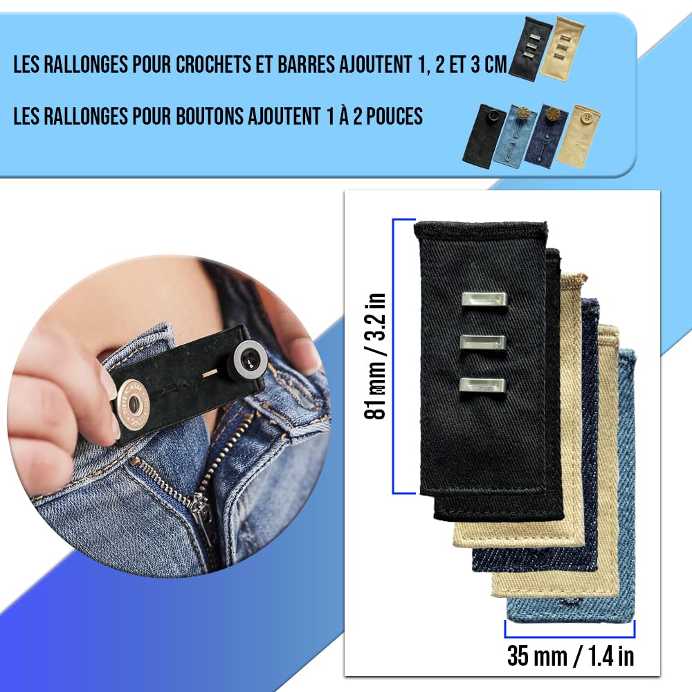 Kit De 6 Extendeurs De Taille Pour Pantalons Et Jeans - Élargisseur De Ceinture Ajustable Sans Couture