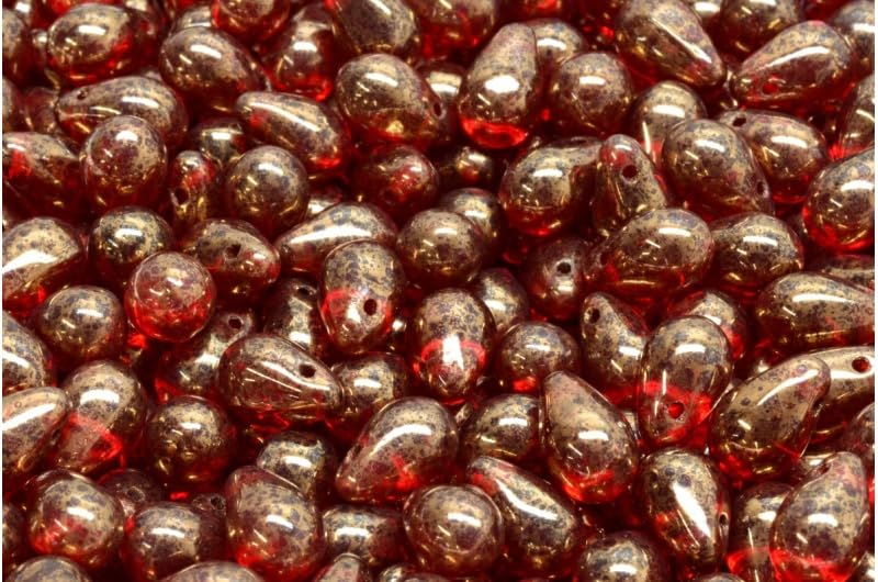 4.4oz (Approx. 290 pcs) Teardrop Beads 0.236 x 0.354 inches 6x9mm, Czech Glass, Ruby Red Terracotta Violet (90080-15496)