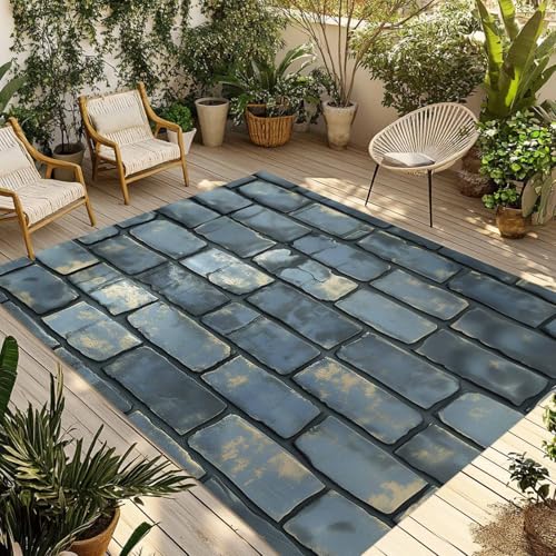 5x8ft Outdoor Rugs for Patio Shabby Rustic Old Brick Wall Non Shedding Outside Carpet, Vintage Brick Large Washable Area Rug Pads for Backyard Balcony Indoor Living Room