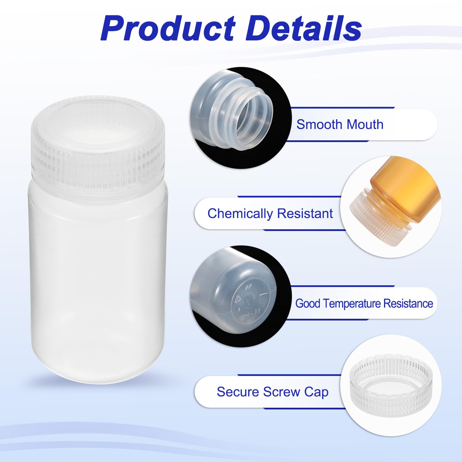 PATIKIL 12 Piezas 125ml Botellas de Reactivo, Botellas Redondas de Boca Ancha de PP con Tapa de Rosca para Almacenamiento de Muestras de Agua de Laboratorio, Transparente