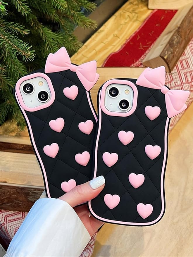 Image of Meyaar Orry Style Cute Case For Apple iPhone 14 / iPhone 13 / iPhone 15 Case, Soft Silicone Case Cover For Apple iPhone 13 / iPhone 14, iPhone 15 Case Cover (Pink-Heart, For I Phone 15)