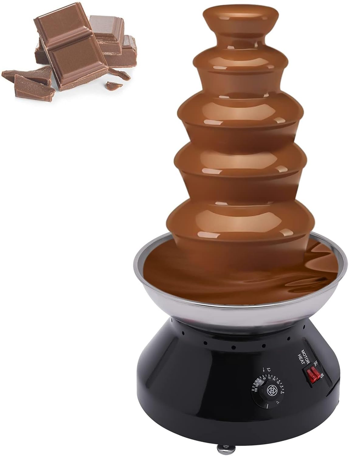 Commercial Chocolate Fountain,Large Commercial Hot Chocolate Fondue Tower,86-230℉ Temperature Adjustable(Size:5 Tiers,Color:Black)