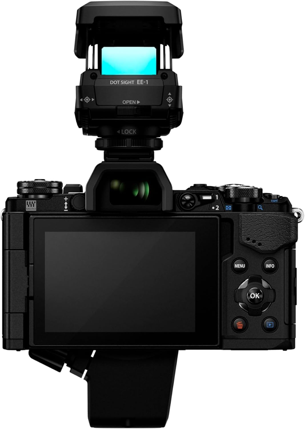 Om System Viseur Point Rouge EE-1 – Accessoire de Précision pour Téléphotographie, Observation d’Oiseaux, Photo Animalière, Sport, Compatible Griffe Flash, Réticule Réglable, Batterie Incluse