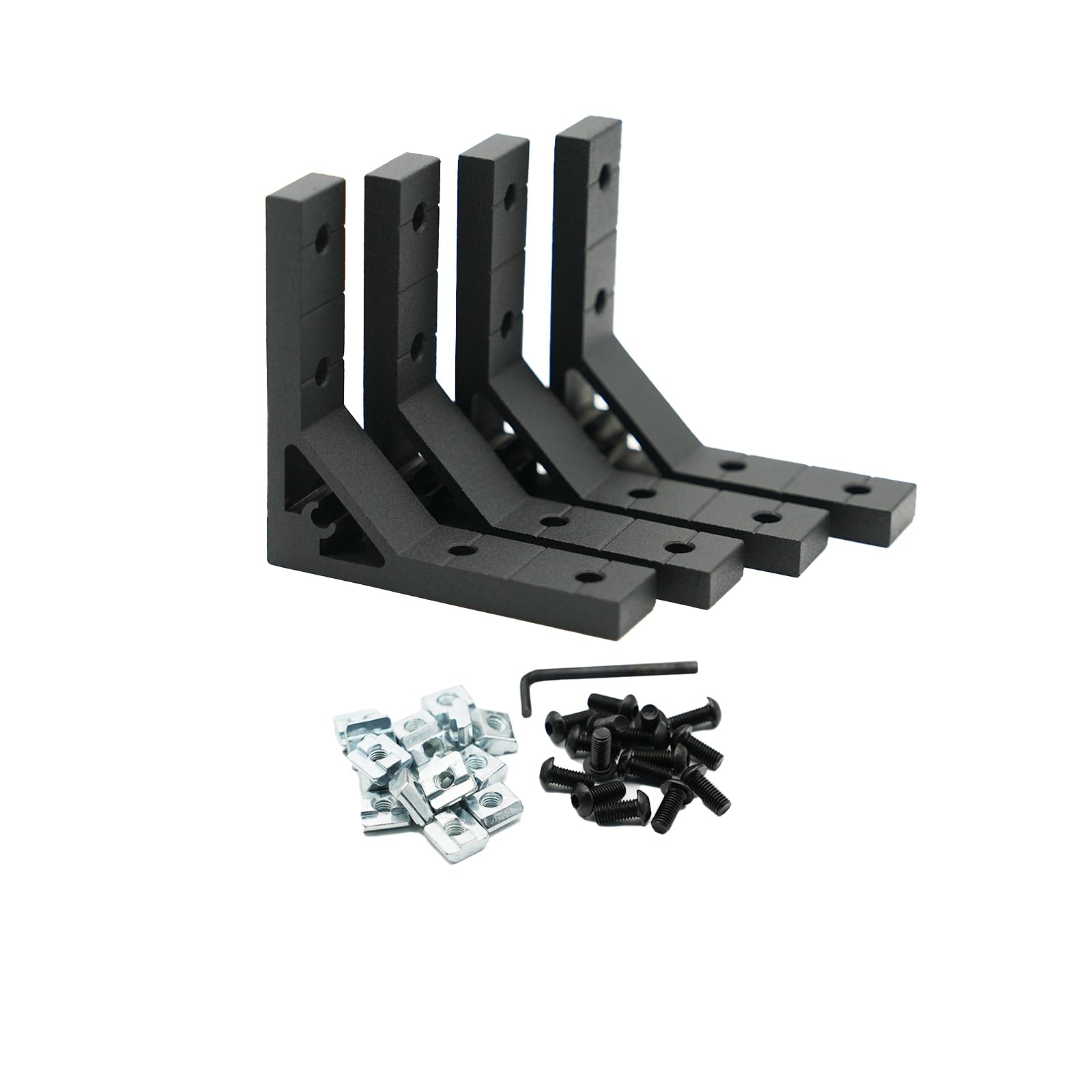 Iverntech Black 4Pcs Corner Bracket 78X78mm, 4 Hole Inside Strong Support Corner Brackets Gusset For 2020 Aluminum Extrusion Profile With 16Pcs M5 Screws + 16Pcs M5 T Nuts