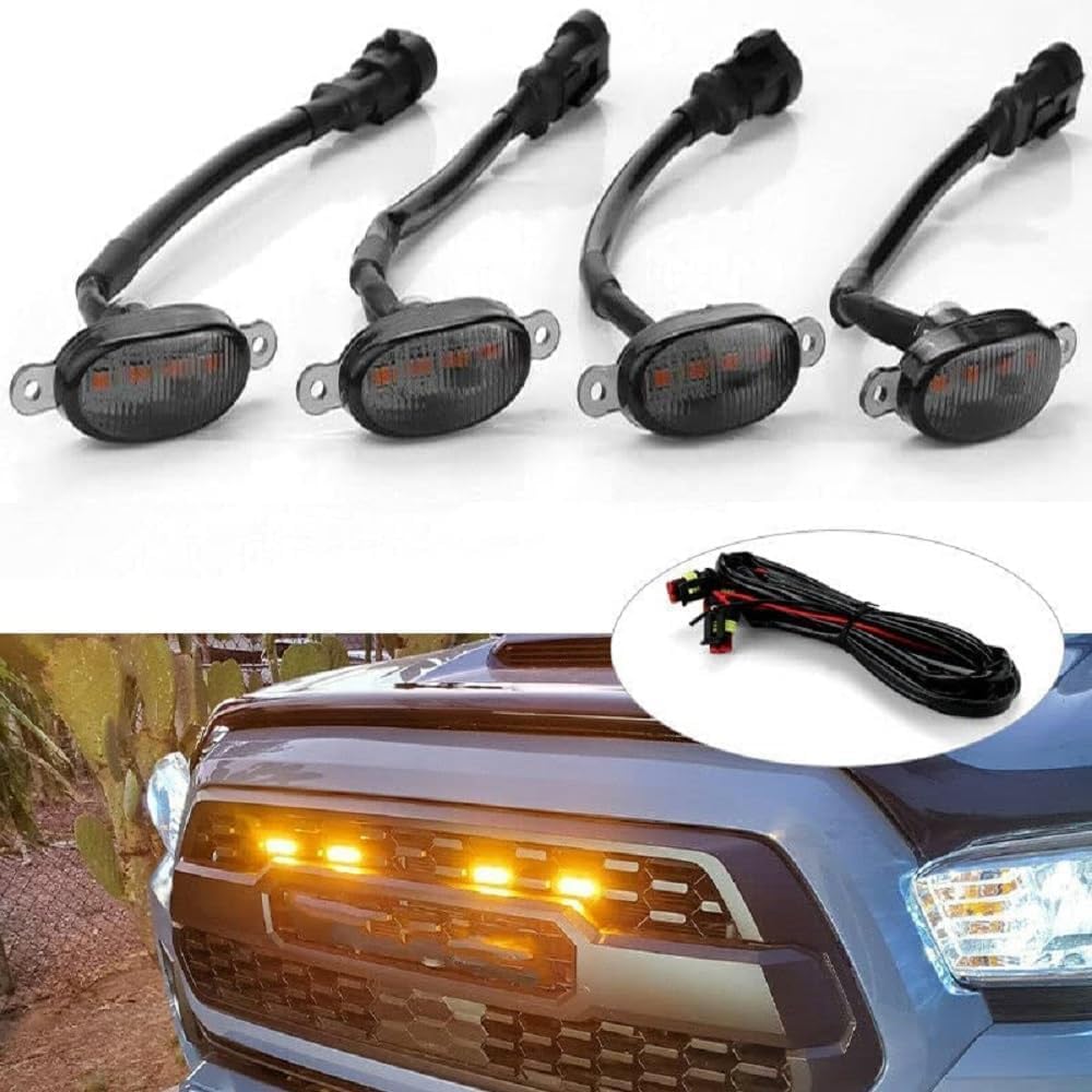 Capital Car Emporium Waterproof Car Led Style Grill Amber Lights Smock Lens Ultra Bright Universal for Car-4 pcs (Yellow)