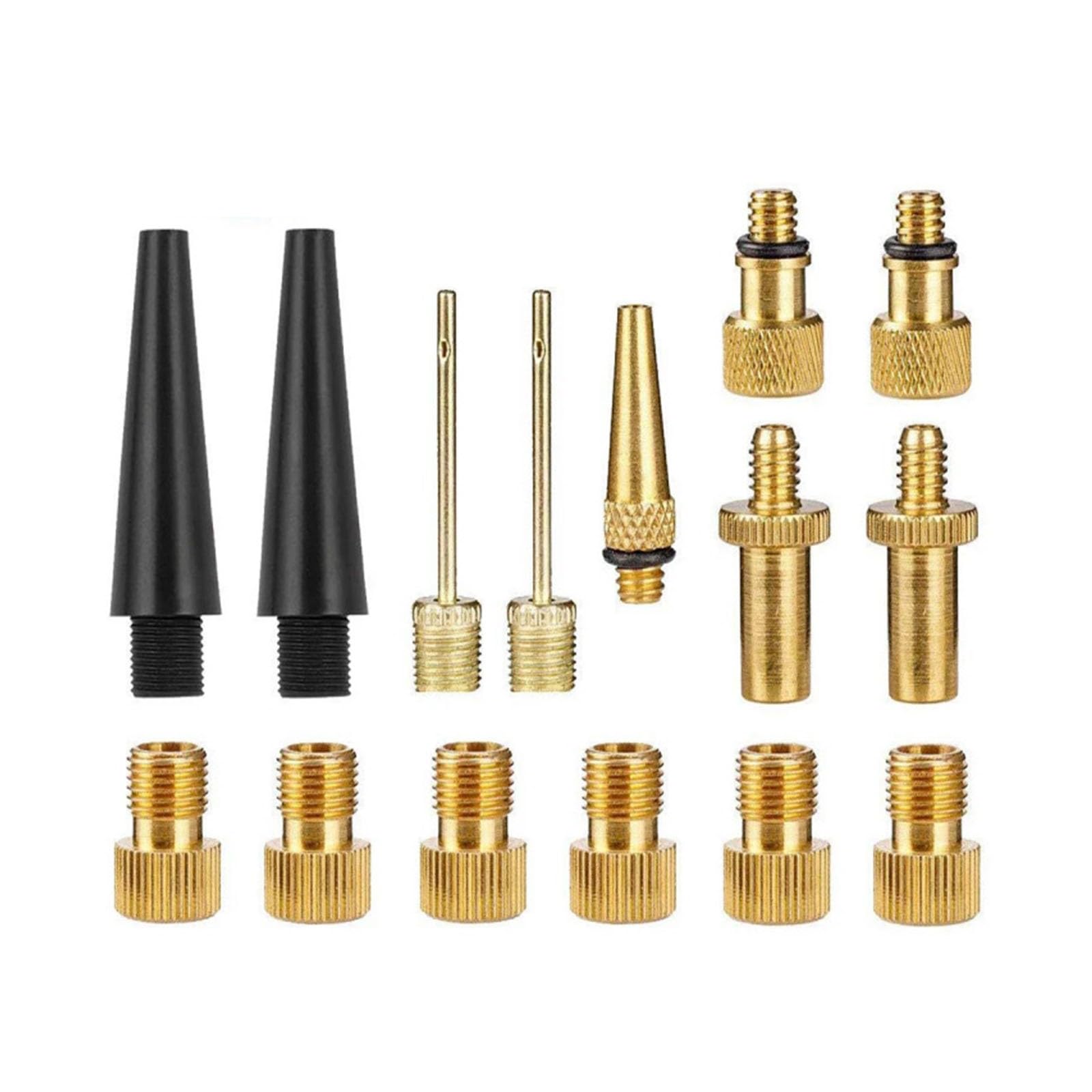 Dymkie Golden 15Pcs Copper Bicycle Valve Adapter Set Bike Tire Pump Kit Inflator Accessory