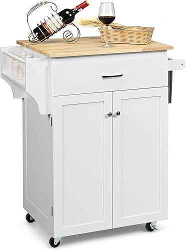Giantex Isla de cocina con ruedas carrito de cocina con estante para especias cajón grande toallero armario de despensa de almacenamiento con