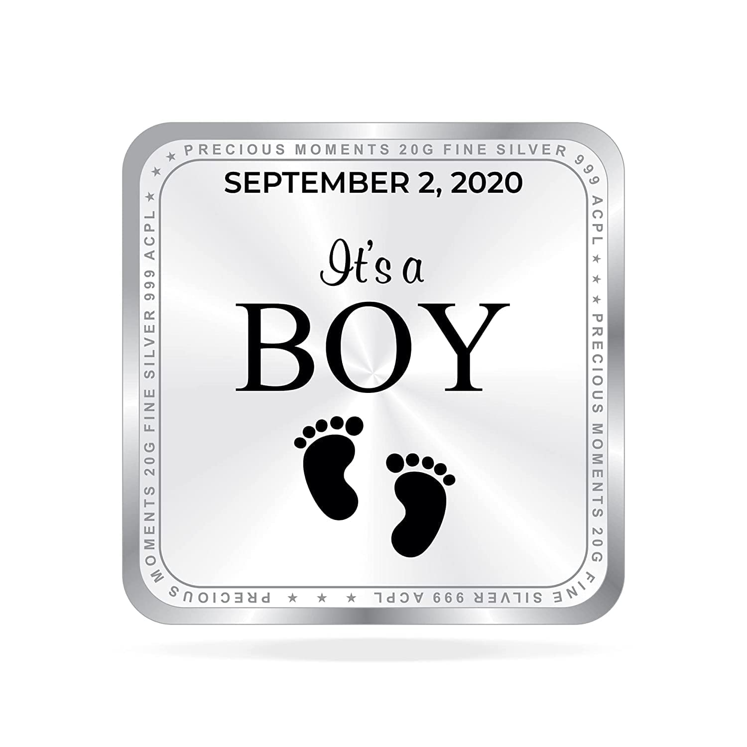 TRUESILVER ACPL BIS Hallmarked Personalised New Born Baby Boy Square Silver Coin 20 Gram 999 Pure by ACPL