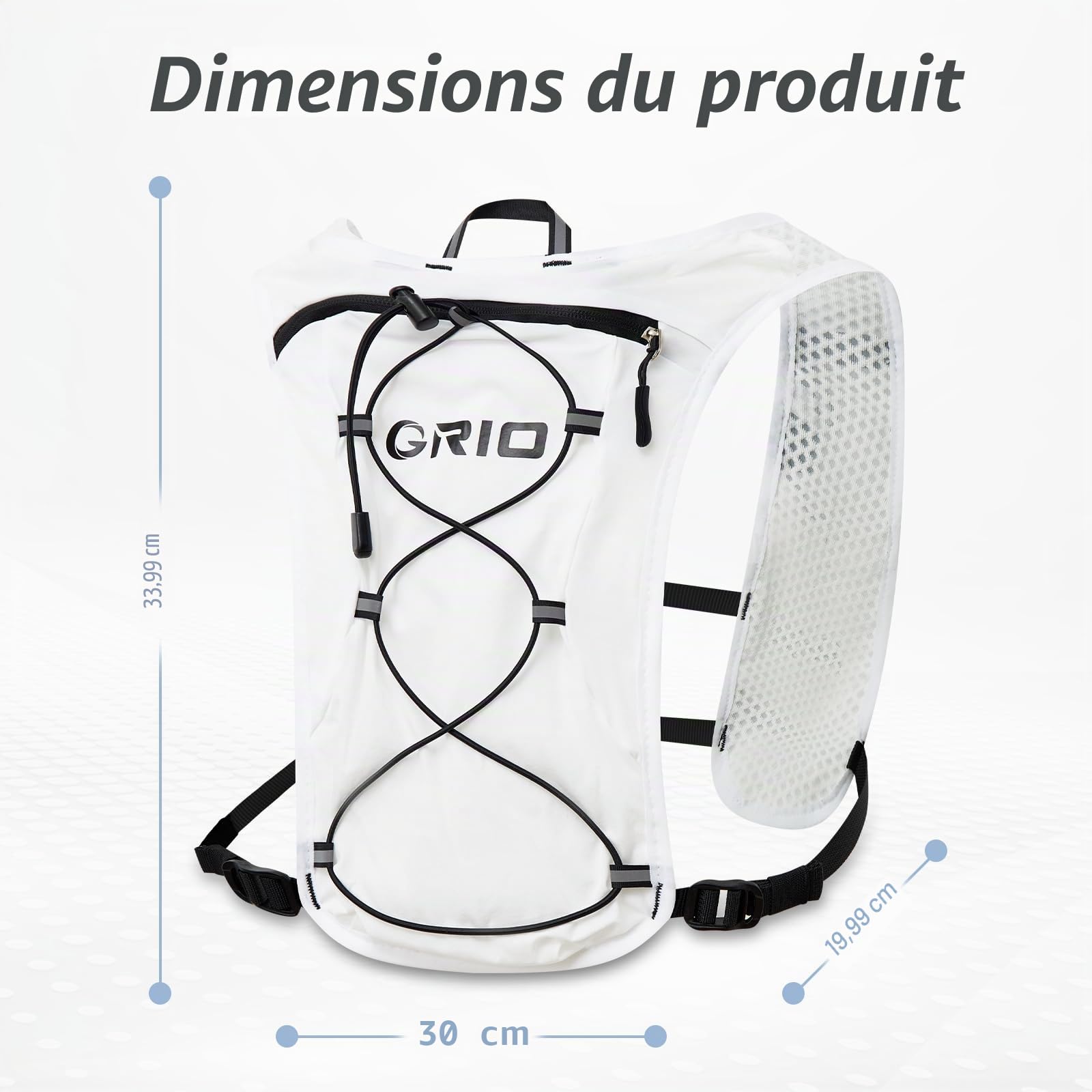 Gilet de course pour homme et femme, sangles de poitrine réglables, gilet d'hydratation avec poche d'eau de 1,5 L, léger, respirant, réfléchissant, pour marathon, sentier, randonnée, cyclisme