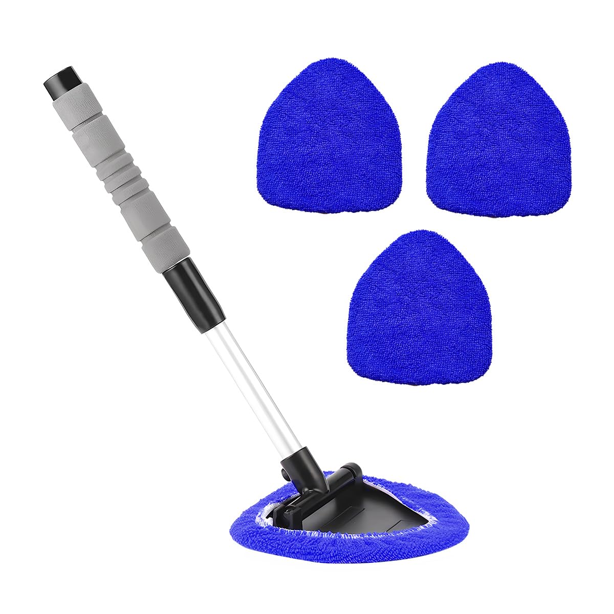 ZNDAW Car Windshield Cleaning Tool, Automotive Window Cleaner with Extendable Handle & Microfiber Towel Pads, Vehicle Detailing Brush Glass Wiper Cleaning Kit for Car Office Home (Blue)