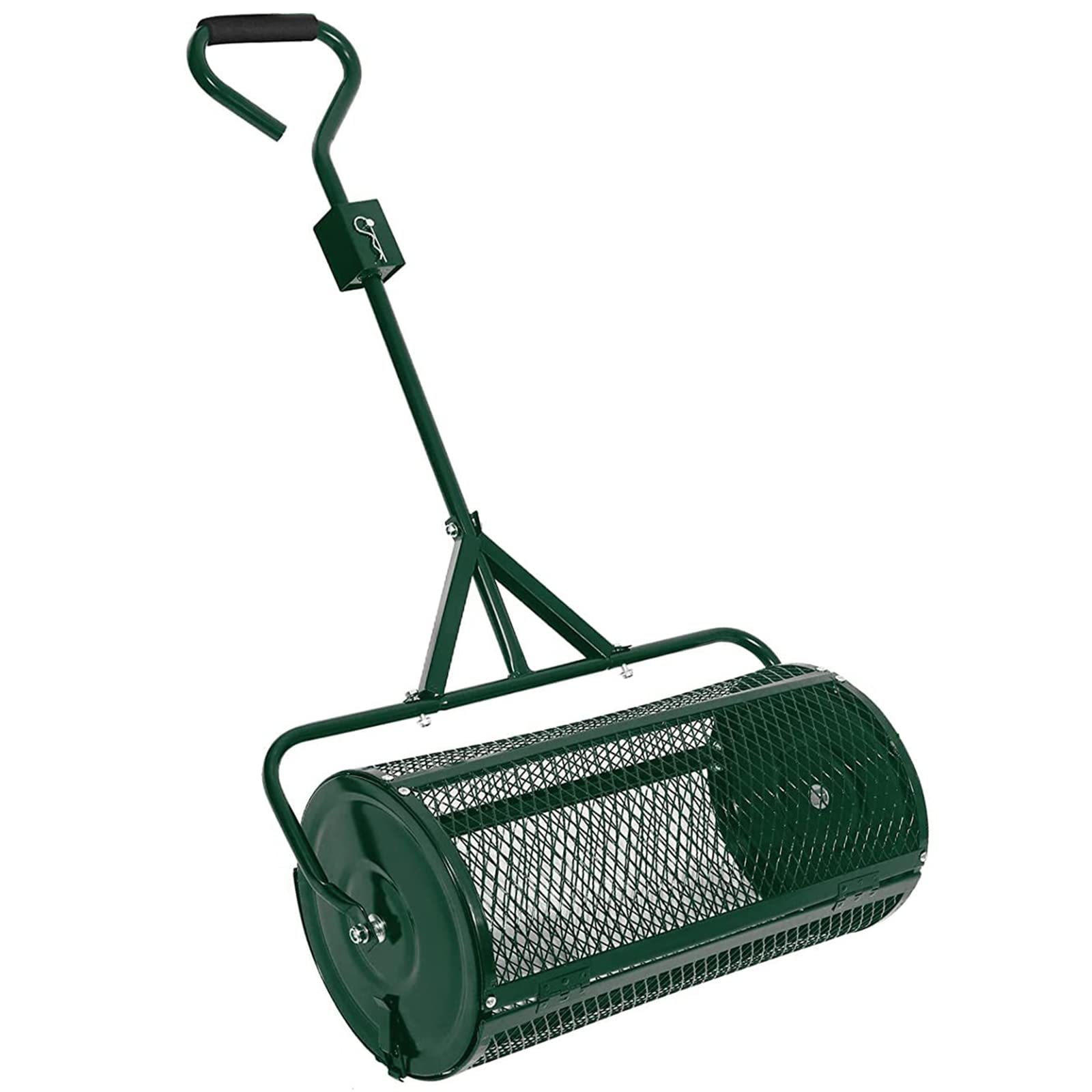 Épandeur de compost de 24 pouces pour jardin de pelouse, rouleau en maille métallique robuste, épandeur à pousser/remorquer, poignée améliorée, durable et léger pour la plantation, l'ensemencement
